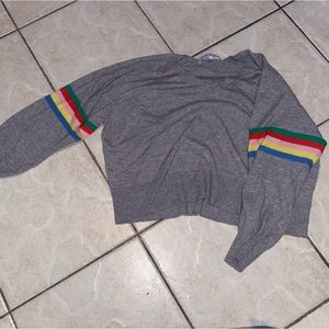 grey, rainbow stripes sweater